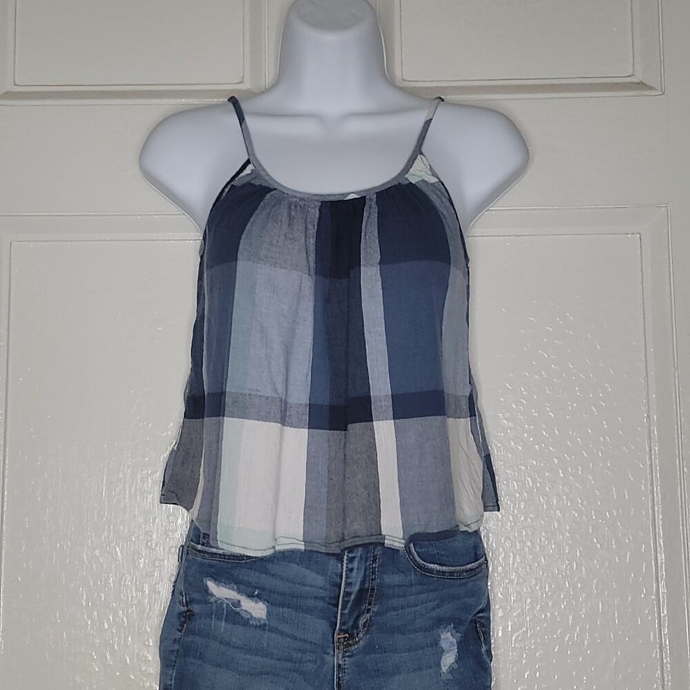 Blue, plaid, spaghetti strap top